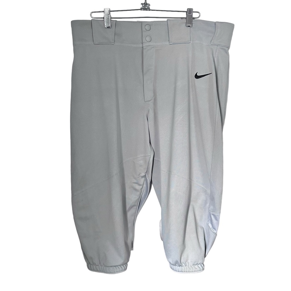 Nike Mens Sz XL Baseball Activewear Pants Gray Cropped Swoosh Logo Zip Fly Snap